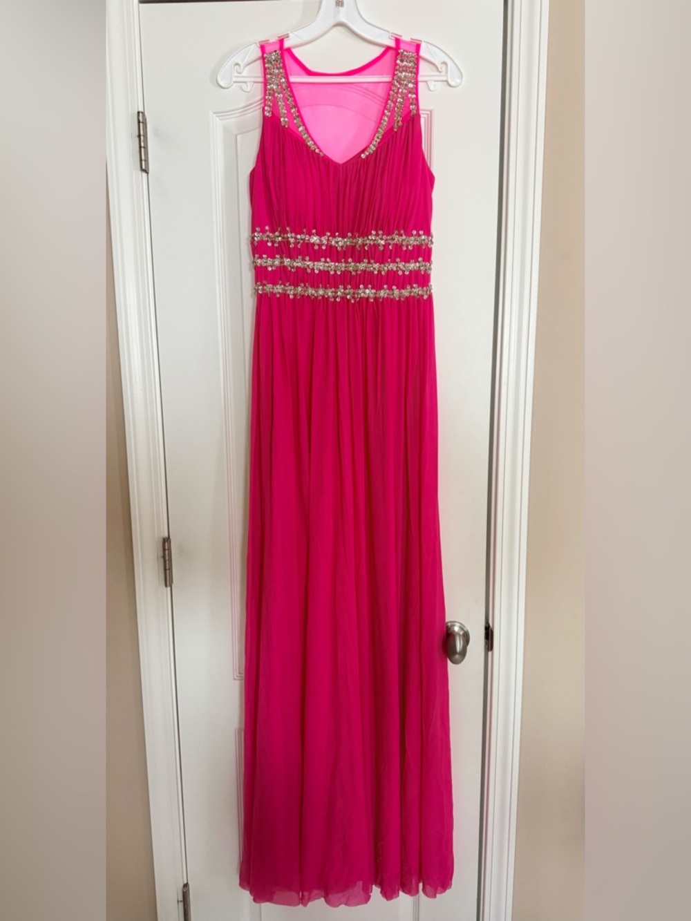 Hot Pink Beaded Empire Waist Gown